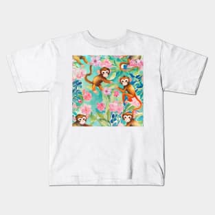 Preppy monkeys playing in the jungle, watercolor Kids T-Shirt